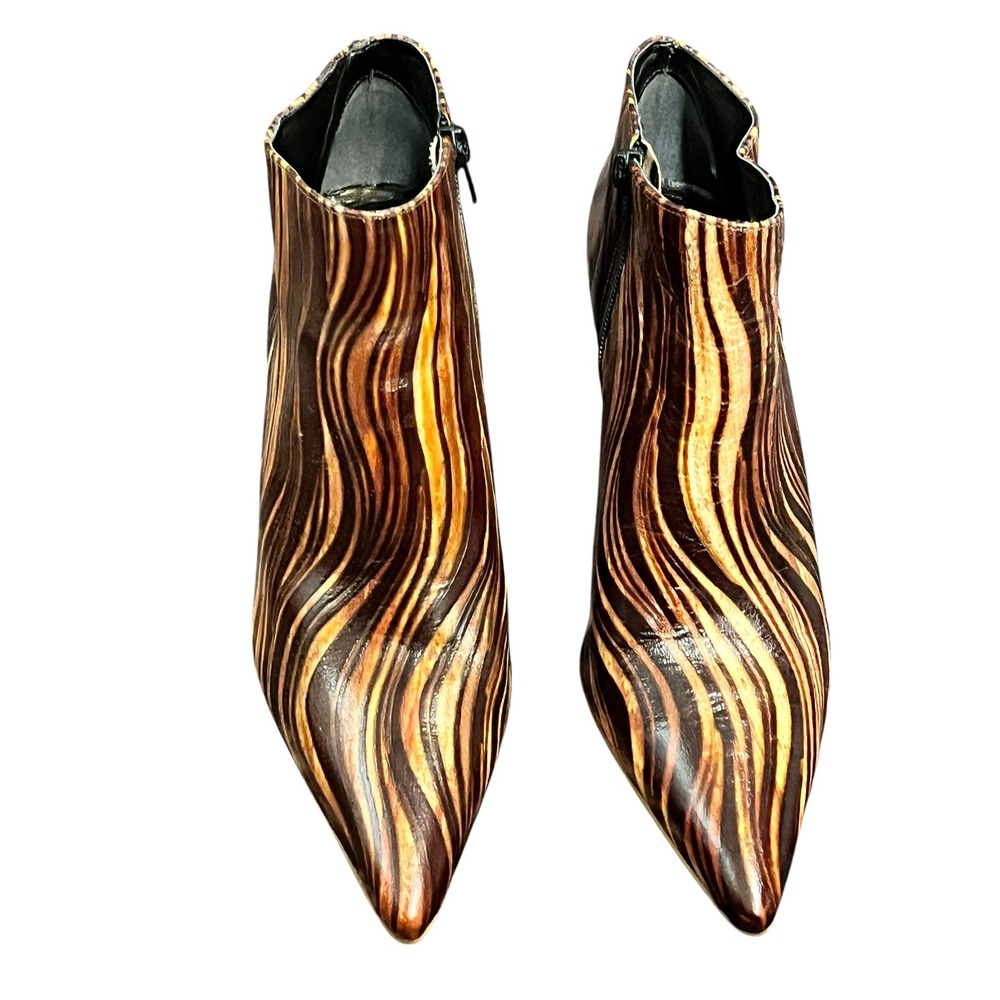 Sivonni Brown Woodgrain Swirl Pointed Toe Stiletto Ankle Boots Zipper Booties 9